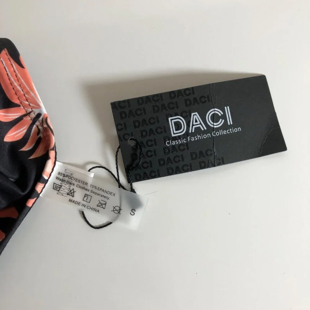 Daci Black Floral One-Piece Swimsuit Womens Size Small Removable Strap NEW